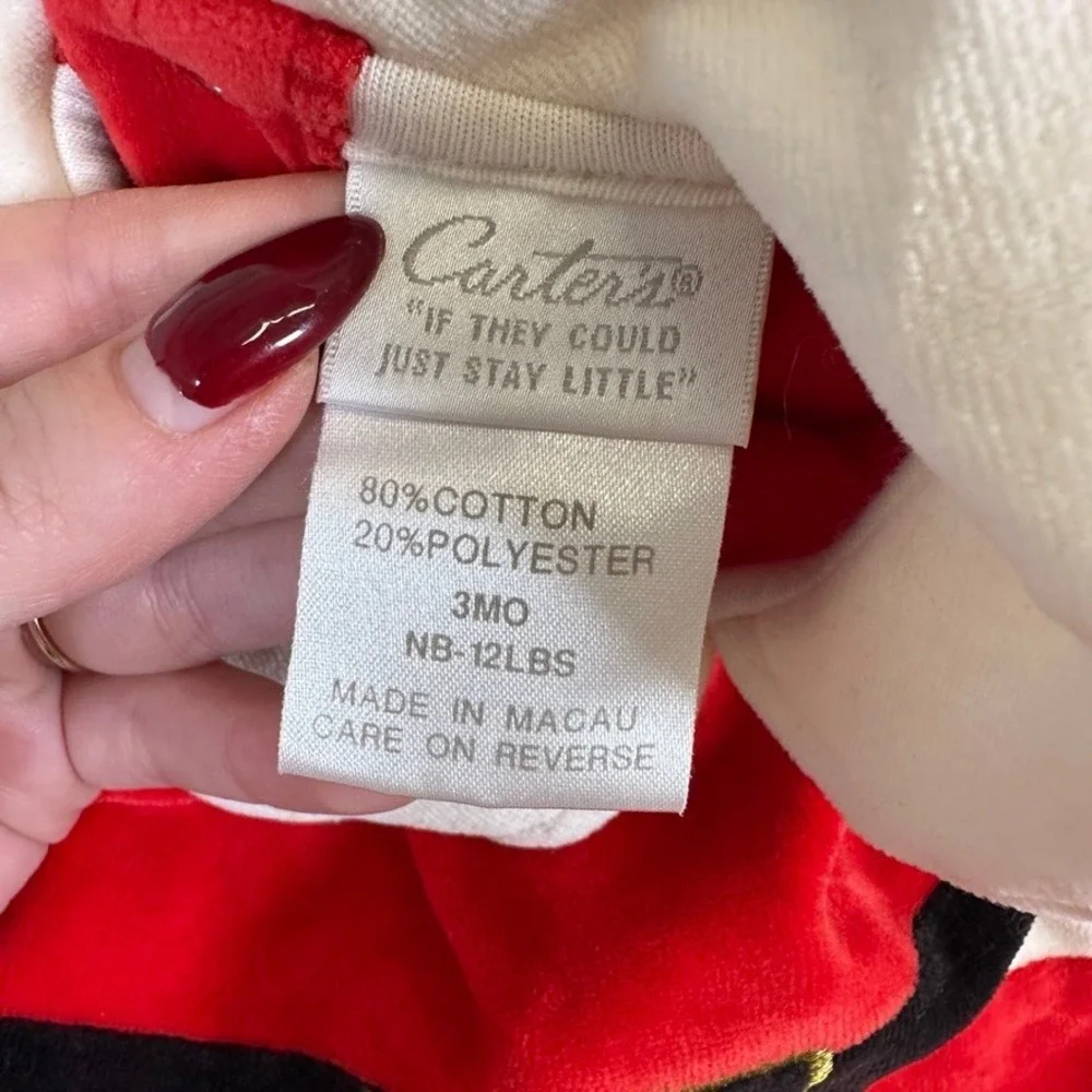 Vintage Carters Baby Santa Claus Velour Footed Sleeper Red White 3 Months